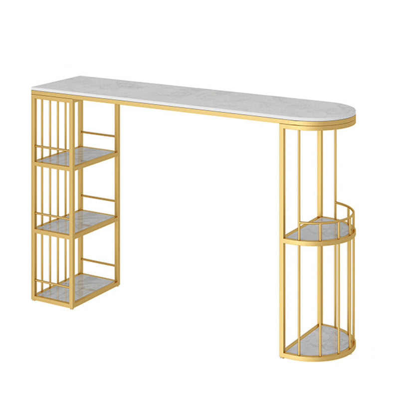 Industrial Free Form Bar Height Table Stone and Iron Bar Table with Storages