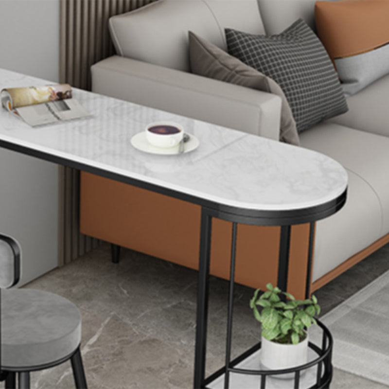 Industrial Free Form Bar Height Table Stone and Iron Bar Table with Storages