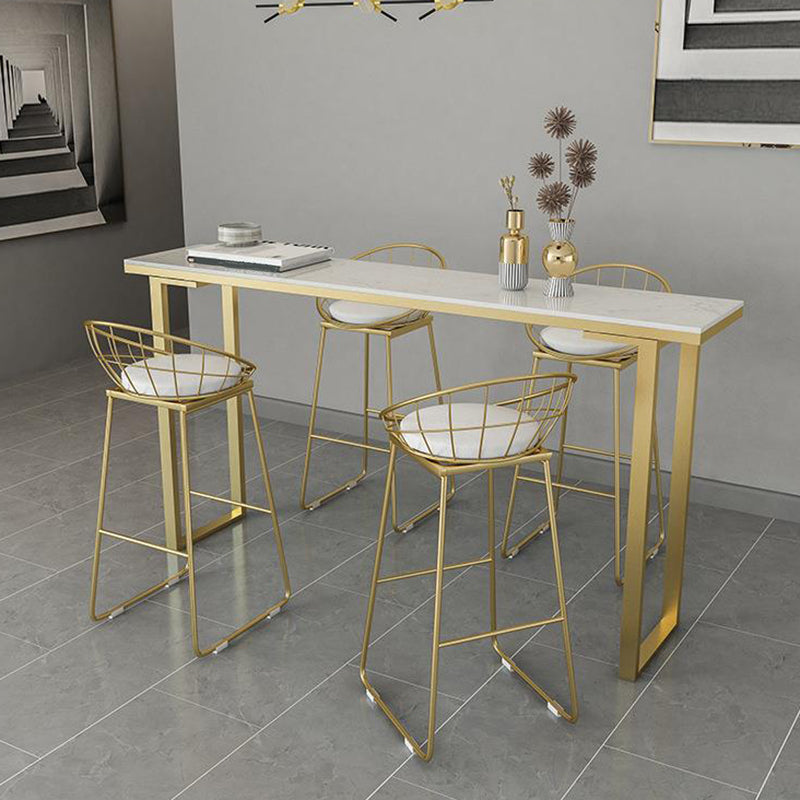 Modern Faux Marble Bistro Bar Table Rectangle Metal Base Bar Table