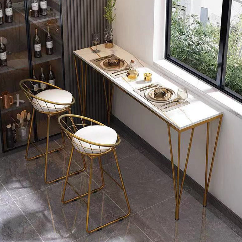 Glam Style Bistro Bar Table Rectangle Faux Marble Bar Table for Living Room