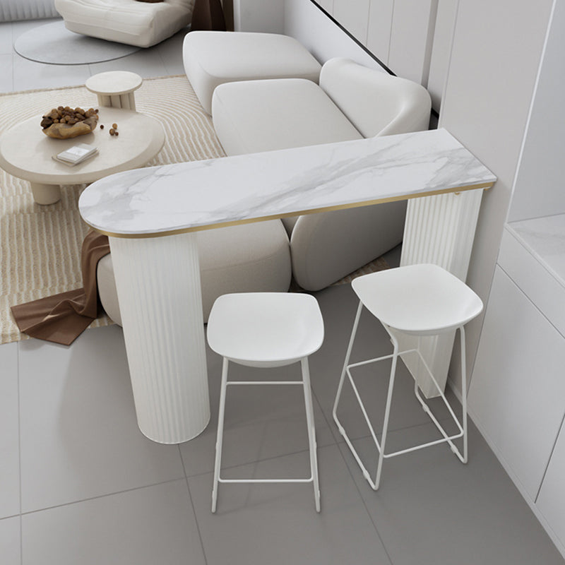 Faux Marble Bistro Bar Table Double Pedestal Bar Table for Living Room