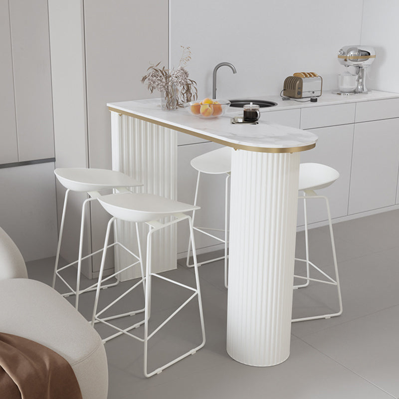 Faux Marble Bistro Bar Table Double Pedestal Bar Table for Living Room