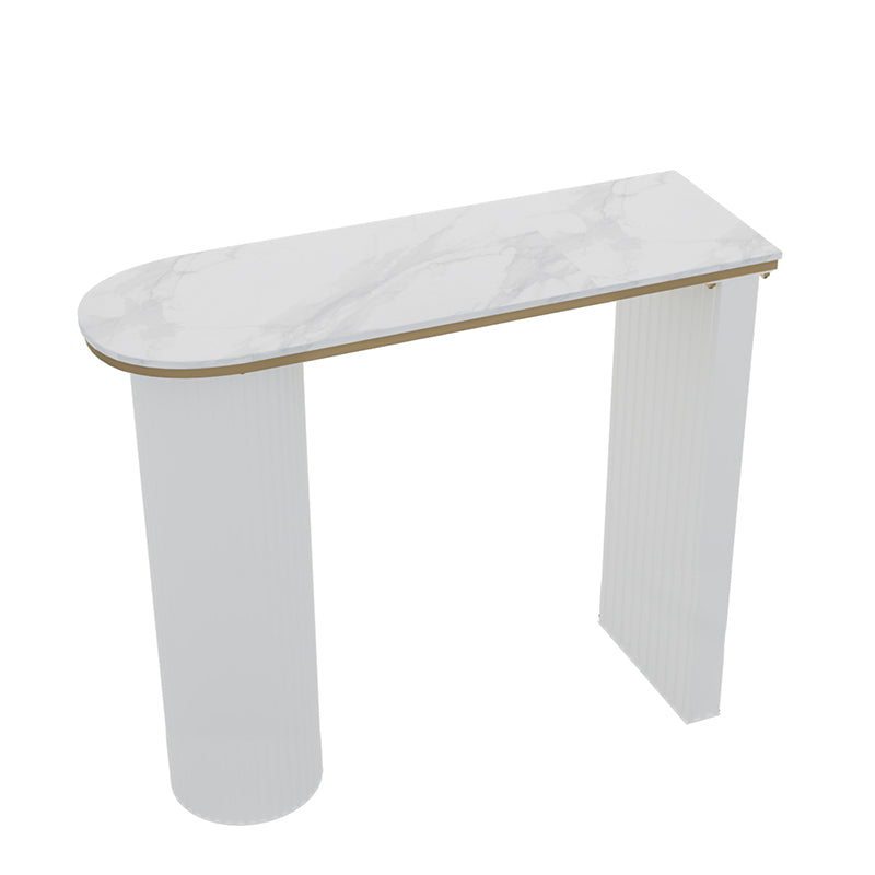 Faux Marble Bistro Bar Table Double Pedestal Bar Table for Living Room