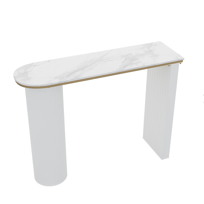 Faux Marble Bistro Bar Table Double Pedestal Bar Table for Living Room