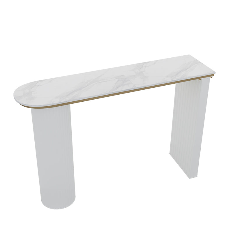 Faux Marble Bistro Bar Table Double Pedestal Bar Table for Living Room