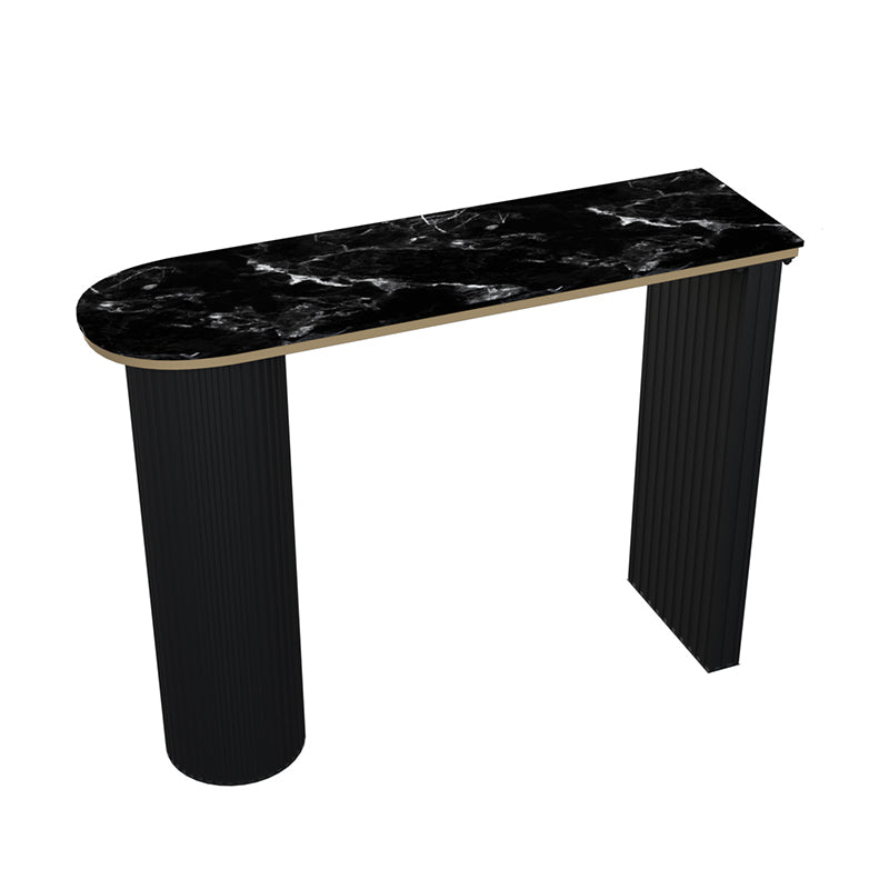 Faux Marble Bistro Bar Table Double Pedestal Bar Table for Living Room