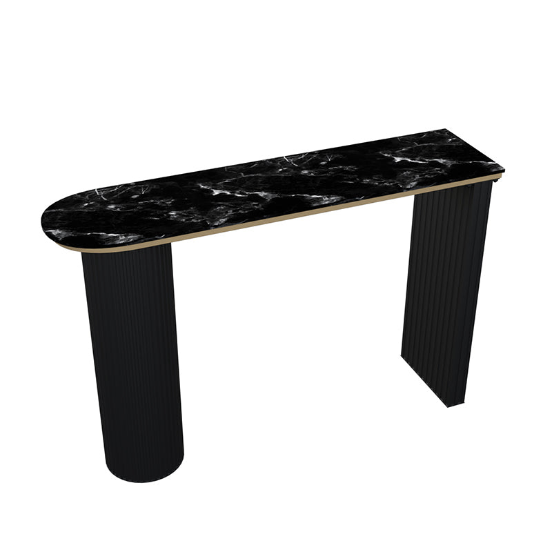 Faux Marble Bistro Bar Table Double Pedestal Bar Table for Living Room