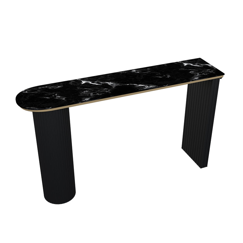 Faux Marble Bistro Bar Table Double Pedestal Bar Table for Living Room