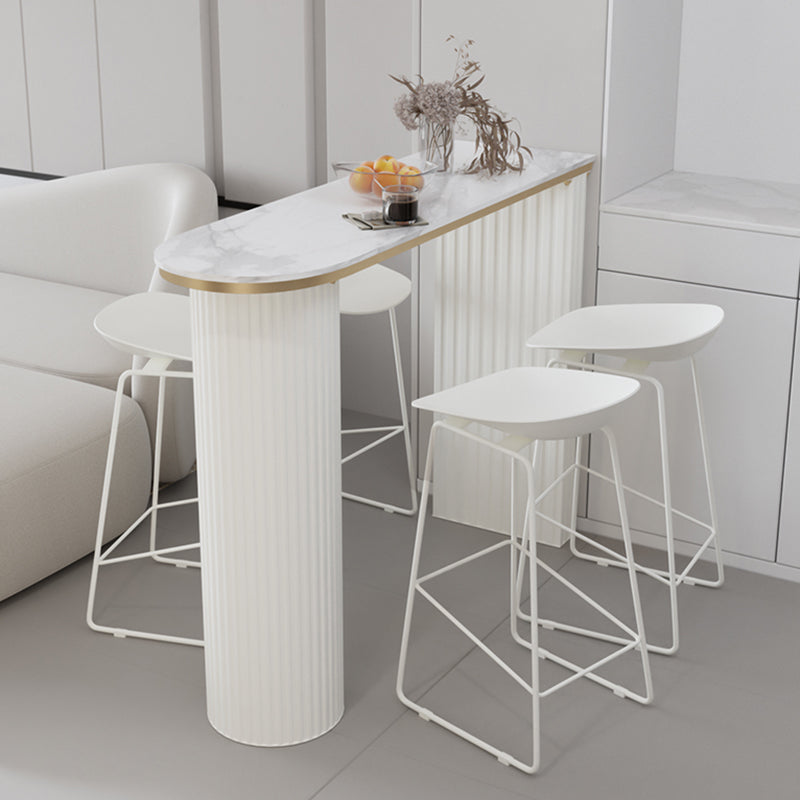 Faux Marble Bistro Bar Table Double Pedestal Bar Table for Living Room