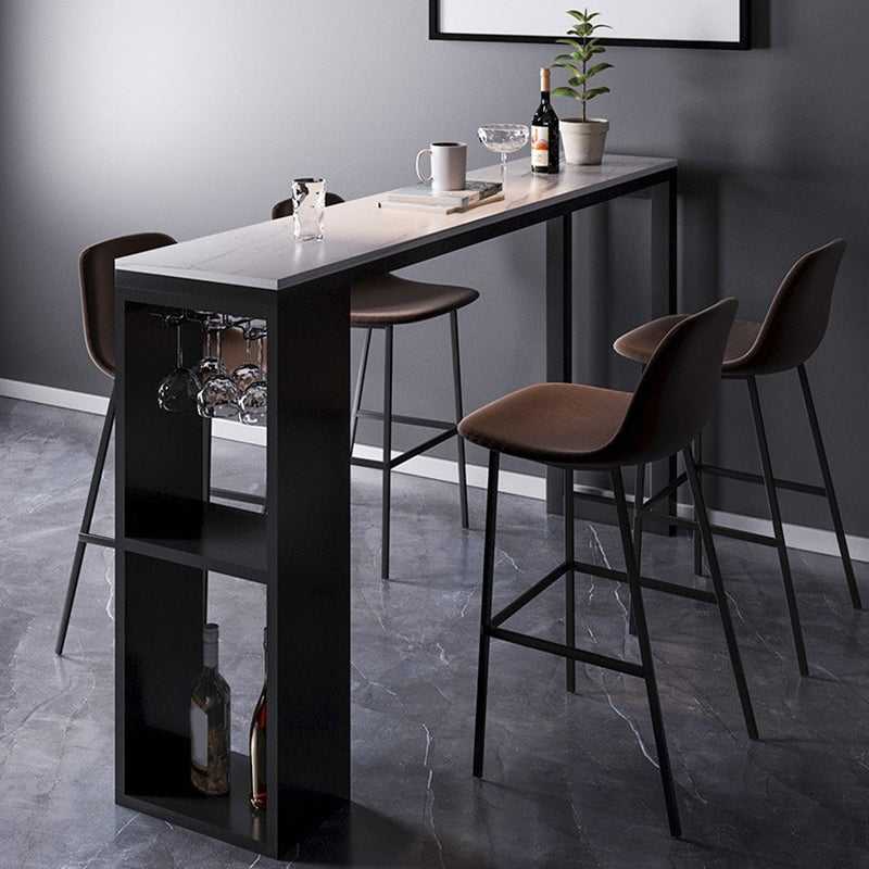 Industrial Sintered Stone Bistro Bar Table Rectangle Metal Base Bar Table with Storage