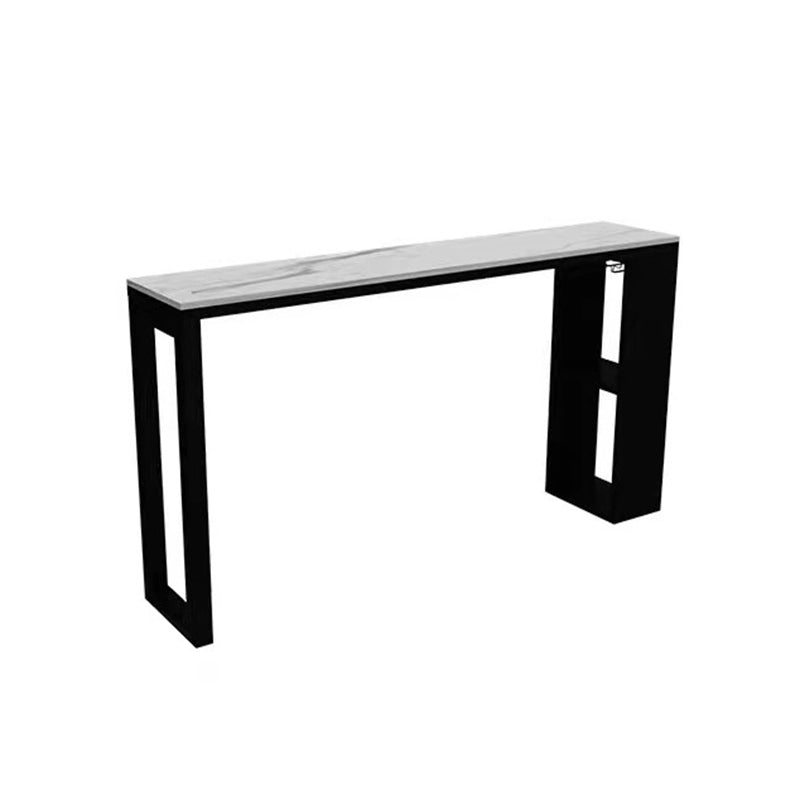 Industrial Sintered Stone Bistro Bar Table Rectangle Metal Base Bar Table with Storage