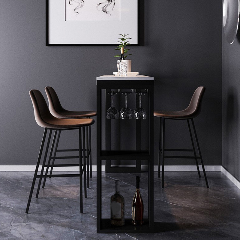 Industrial Sintered Stone Bistro Bar Table Rectangle Metal Base Bar Table with Storage