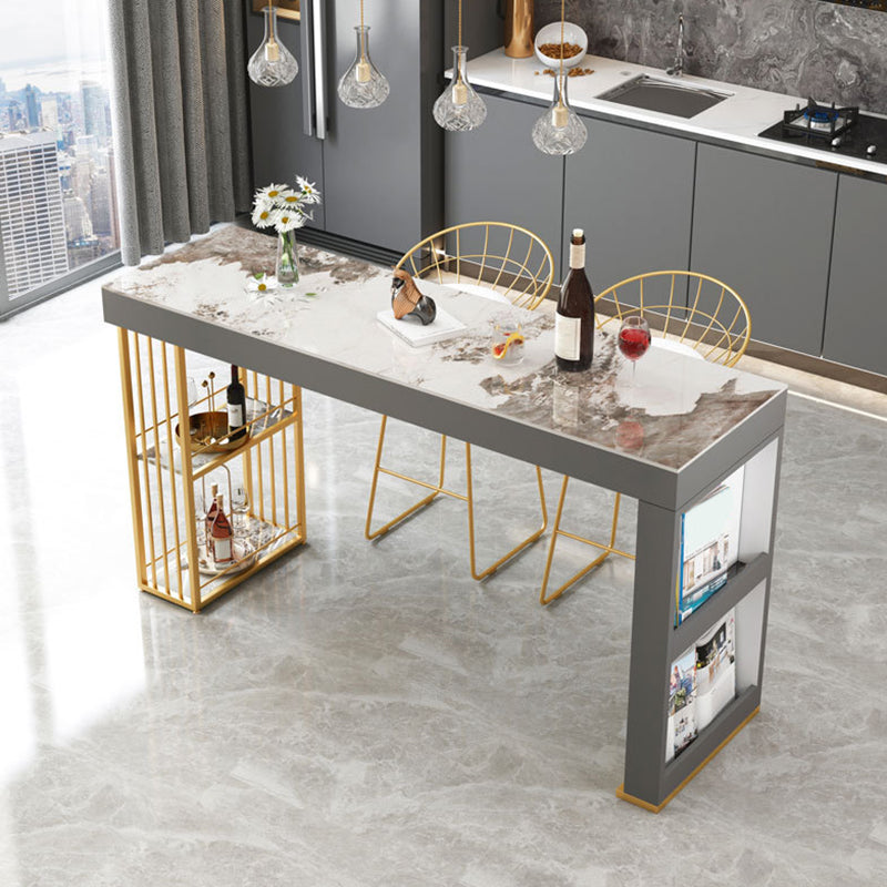 Modern Rectangle Bistro Bar Table Sintered Stone Storage Bar Table