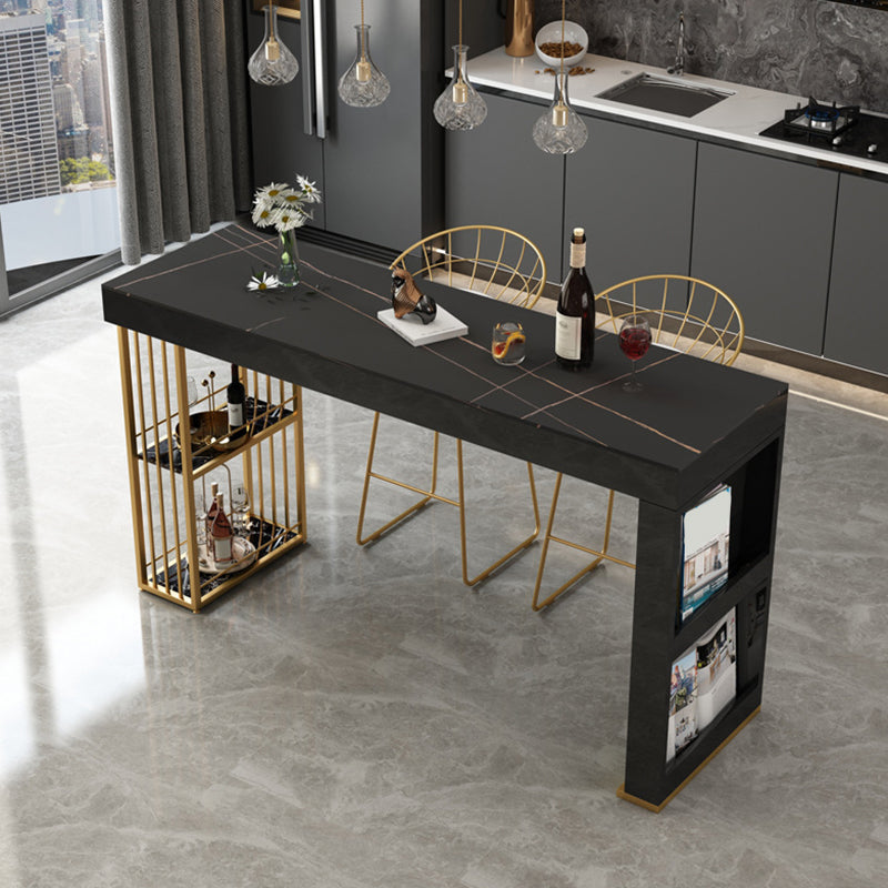 Modern Rectangle Bistro Bar Table Sintered Stone Storage Bar Table