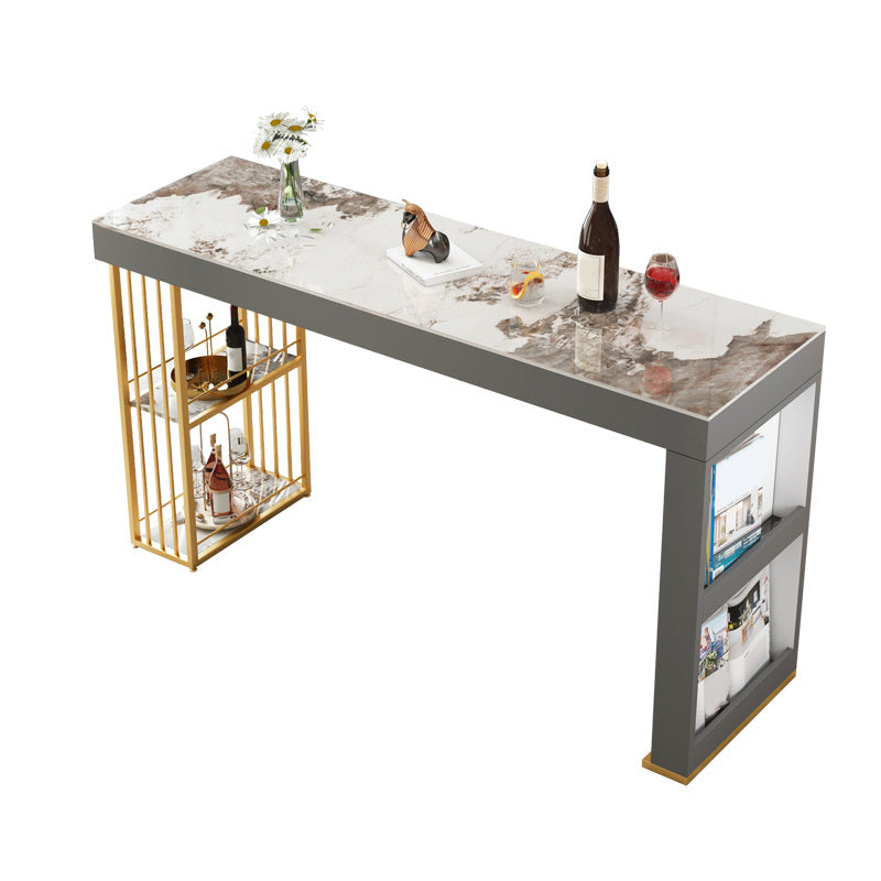 Modern Rectangle Bistro Bar Table Sintered Stone Storage Bar Table