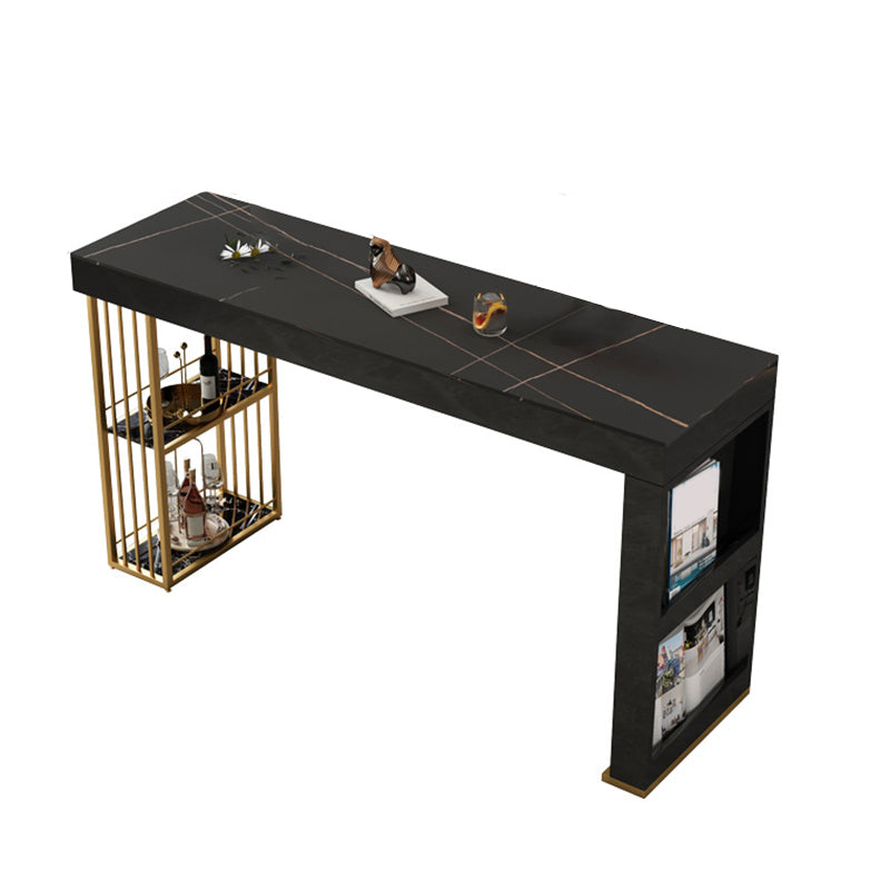 Modern Rectangle Bistro Bar Table Sintered Stone Storage Bar Table