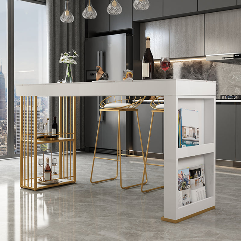 Modern Rectangle Bistro Bar Table Sintered Stone Storage Bar Table