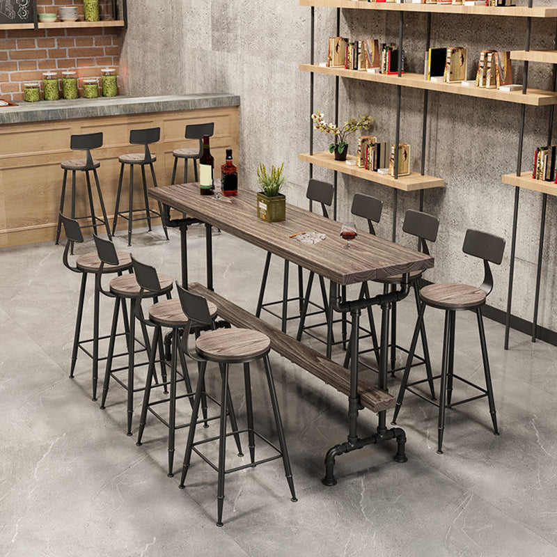 Solid Wood Bistro Bar Table Rectangle Black Base Bar Table for Dining Room