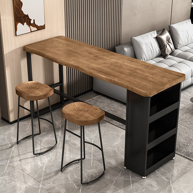 Industrial Style Bistro Bar Table Rectangle Solid Wood Bar Table with Storage