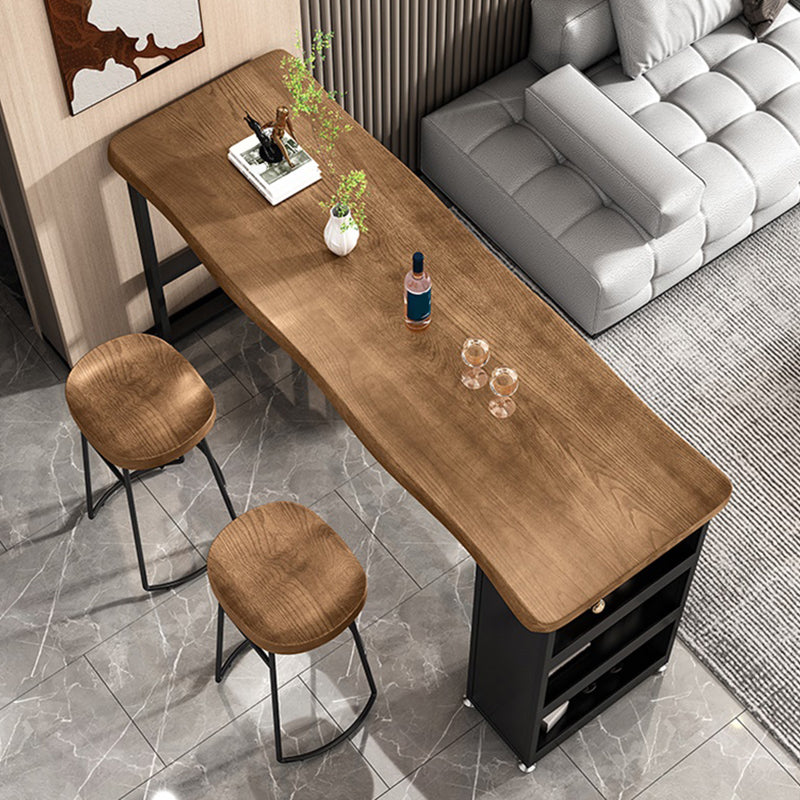 Industrial Style Bistro Bar Table Rectangle Solid Wood Bar Table with Storage