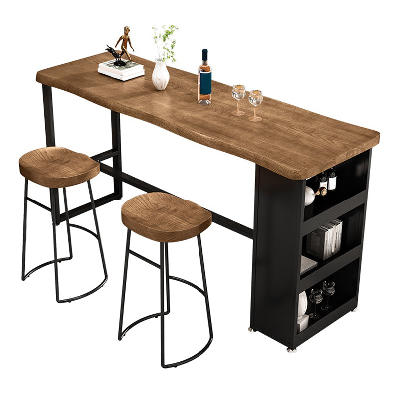 Industrial Style Bistro Bar Table Rectangle Solid Wood Bar Table with Storage