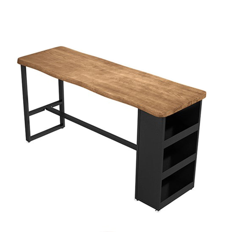 Industrial Style Bistro Bar Table Rectangle Solid Wood Bar Table with Storage