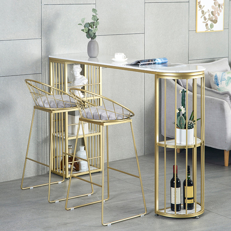 Faux Marble Bistro Bar Table Modern Gold Base Bar Table for Home