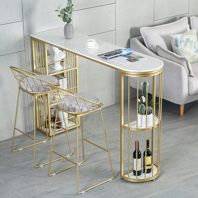 Faux Marble Bistro Bar Table Modern Gold Base Bar Table for Home