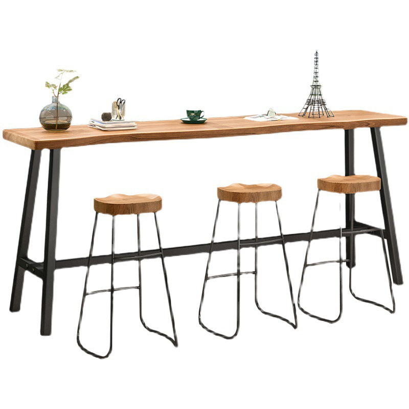 Rectangle Wood Bar Table Trestle Base Dining Table for Kitchen Living Room