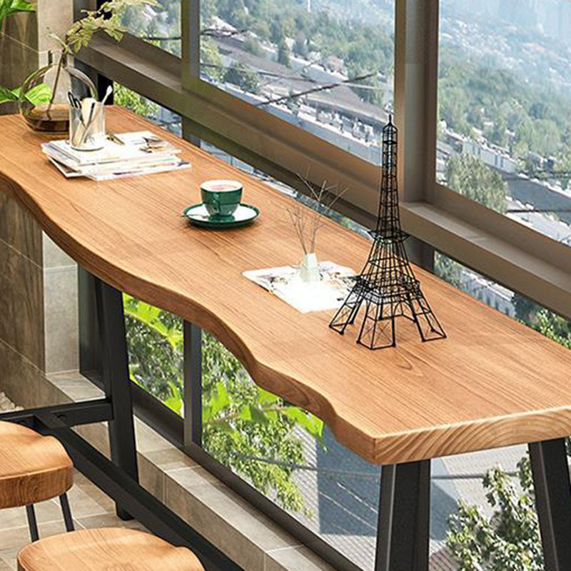 Rectangle Wood Bar Table Trestle Base Dining Table for Kitchen Living Room