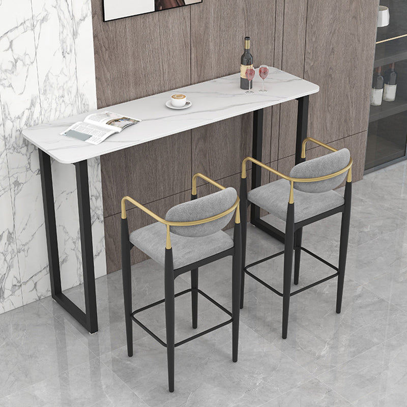 Rectangle Sintered Stone Bar Table Sled Base Dining Table in White