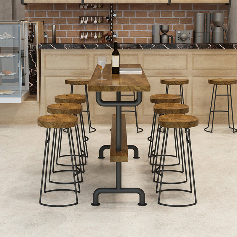 Industrial Wood Bar Table Trestle Base Dining Table for Kitchen Living Room