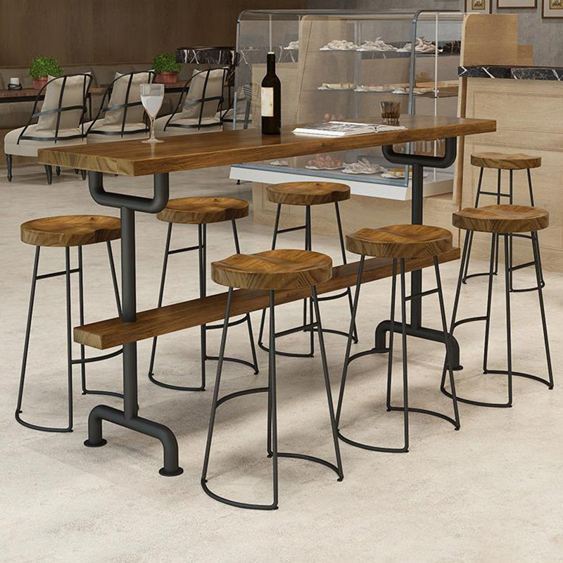Industrial Wood Bar Table Trestle Base Dining Table for Kitchen Living Room