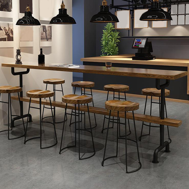 Industrial Wood Bar Table Trestle Base Dining Table for Kitchen Living Room