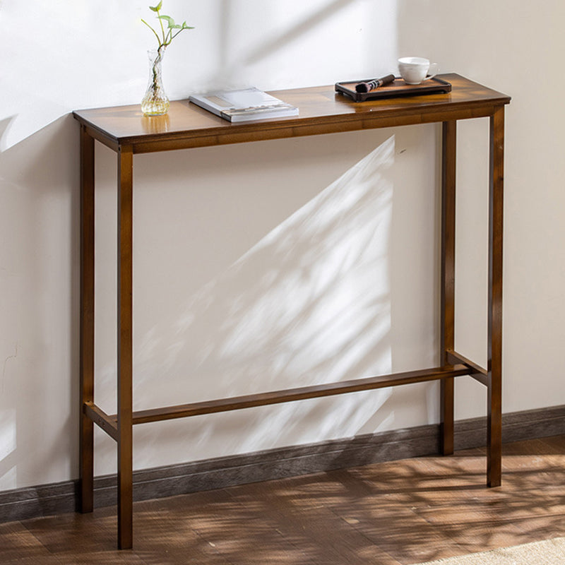 Solid Wood Bar Table Brown Trestle Base Dining Table for Kitchen Living Room