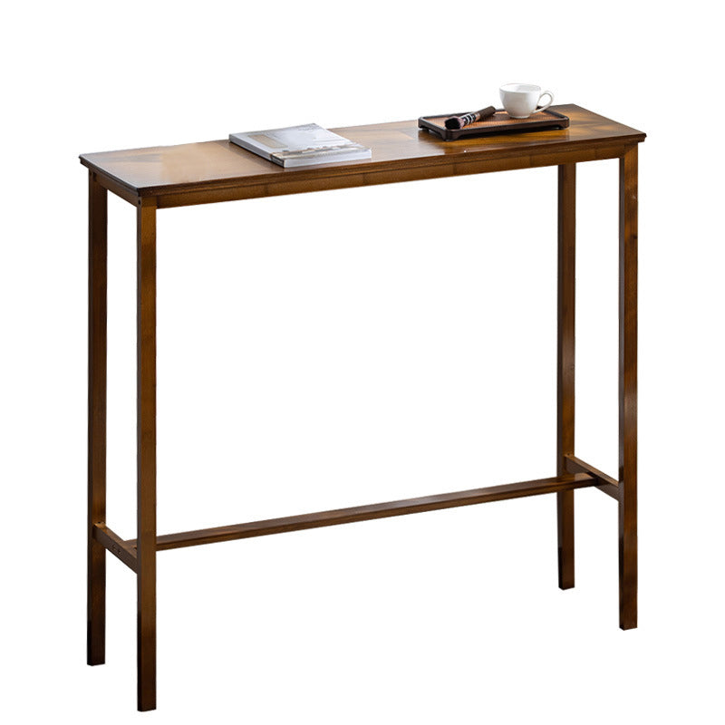 Solid Wood Bar Table Brown Trestle Base Dining Table for Kitchen Living Room