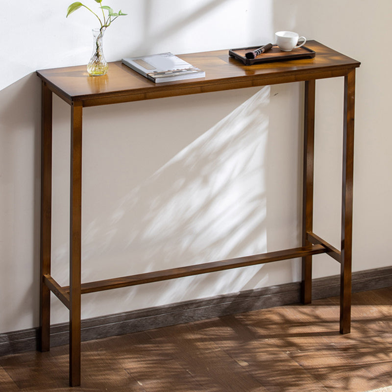 Solid Wood Bar Table Brown Trestle Base Dining Table for Kitchen Living Room