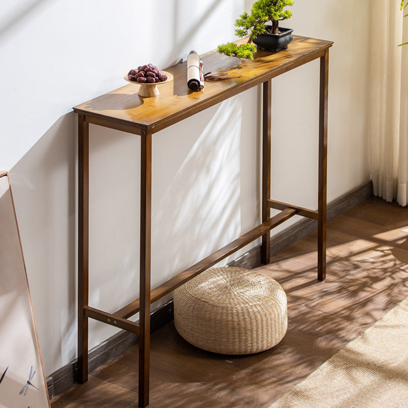 Solid Wood Bar Table Brown Trestle Base Dining Table for Kitchen Living Room
