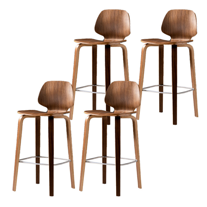 Solid Wood Dining Stools Contemporary Brown Bar Stools with Footrest
