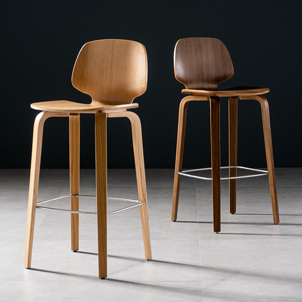 Solid Wood Dining Stools Contemporary Brown Bar Stools with Footrest