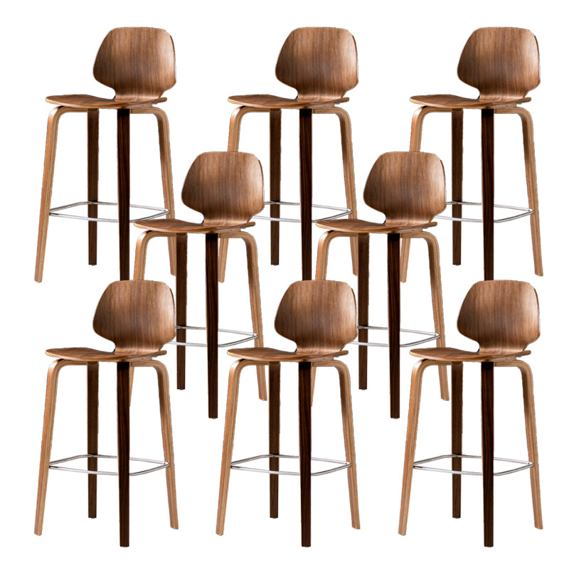 Solid Wood Dining Stools Contemporary Brown Bar Stools with Footrest