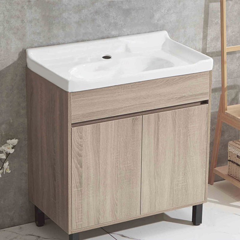 Wood Bathroom Vanity Rectangle Single Sink Mirror Freestanding Vanity Set with 2 Doors