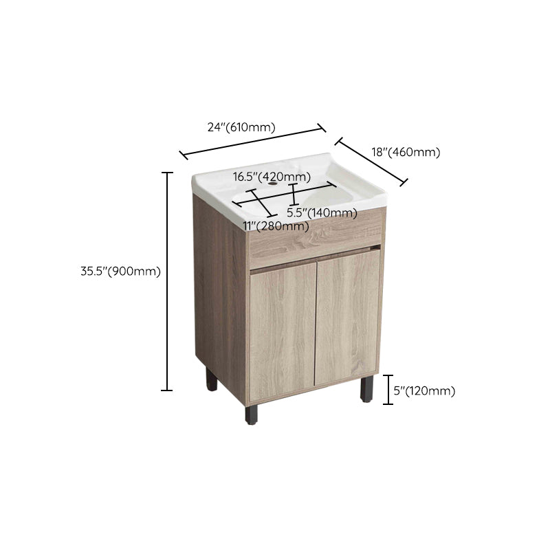 Wood Bathroom Vanity Rectangle Single Sink Mirror Freestanding Vanity Set with 2 Doors