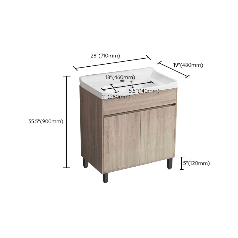 Wood Bathroom Vanity Rectangle Single Sink Mirror Freestanding Vanity Set with 2 Doors