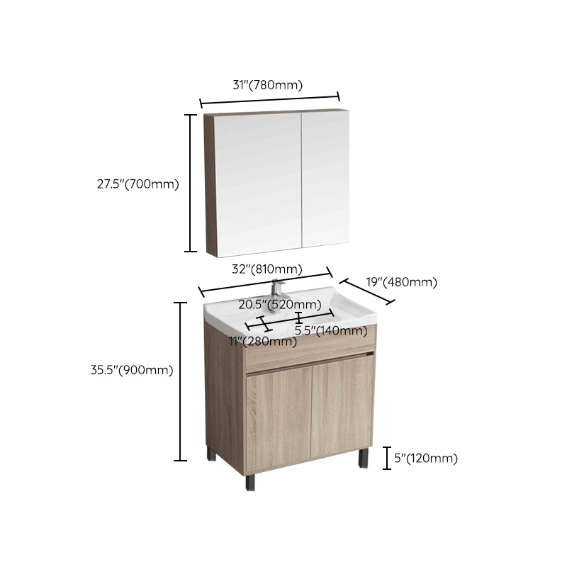 Wood Bathroom Vanity Rectangle Single Sink Mirror Freestanding Vanity Set with 2 Doors