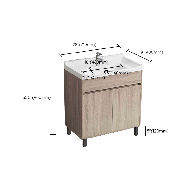 Wood Bathroom Vanity Rectangle Single Sink Mirror Freestanding Vanity Set with 2 Doors