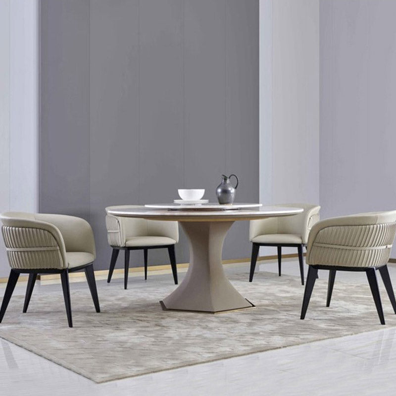 Contemporary Arm Chair Faux Leather Solid Back Dining Room Chair for Home