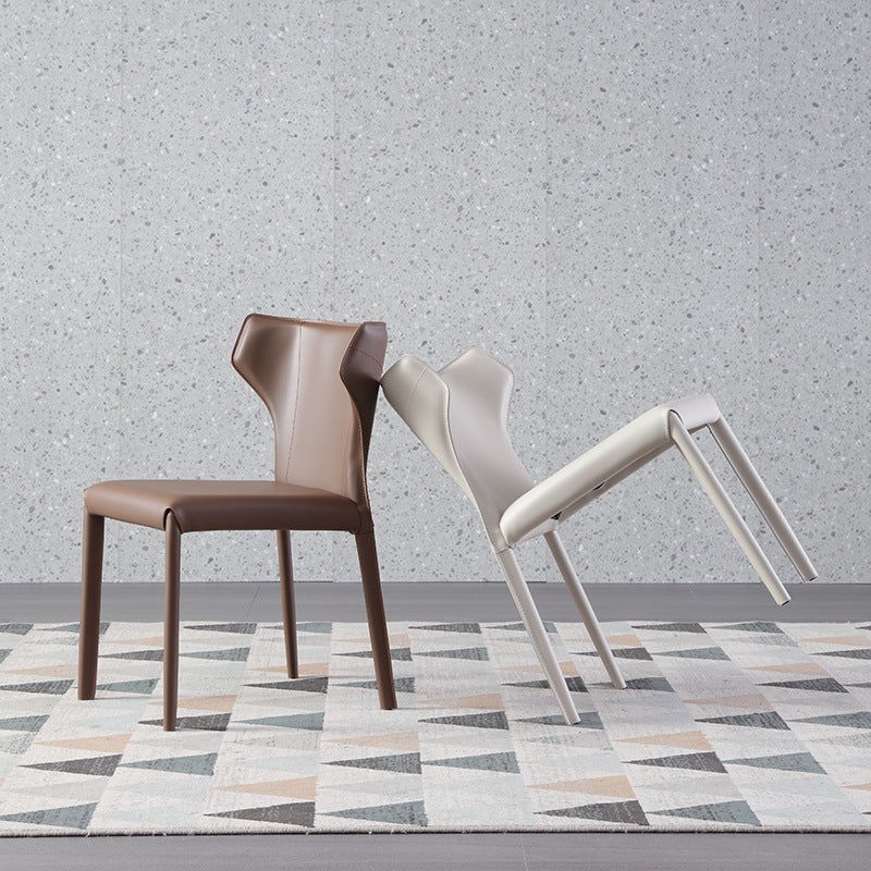 Contemporary Side Chair Solid Back Faux Leather Dining Room Chair for Indoor