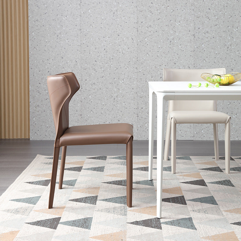 Contemporary Side Chair Solid Back Faux Leather Dining Room Chair for Indoor