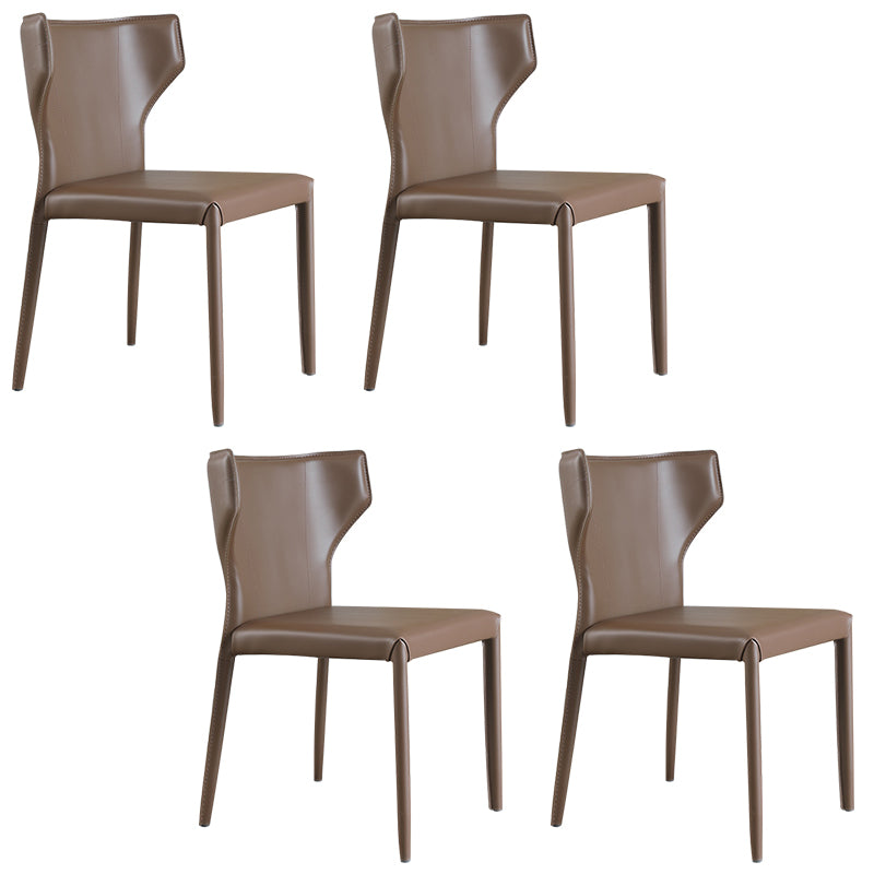 Contemporary Side Chair Solid Back Faux Leather Dining Room Chair for Indoor